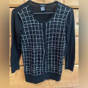 Ann Taylor Black and White windowpane cardigan XS Petite